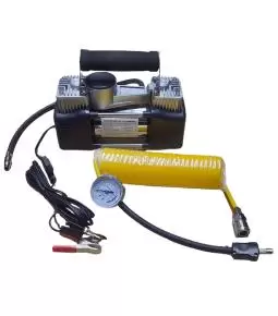 Compresor de Aire Doble Piston 12V con Pinzas + Manometro + Bolsito