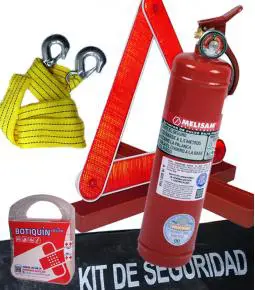 Kit de Seguridad Reglamentario (Matafuego, jgo. de balizas, Slinga de remolque y botiquin)