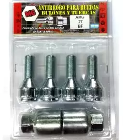 Bulones Antirrobo / Seguridad Peugeot 206, 306, 405, Partner (largo 27 mm) asiento cónico Llave 19