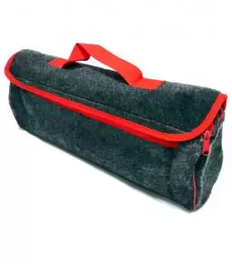 Bolso Organizador de Baúl en Tela Tipo Tapizmel Gris con Vivo Rojo, Velcro de Sujeción 50x25x18cm