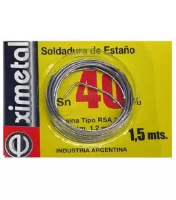 Estaño Eximetal 40% Resina Tipo RSA 2% Diámetro 1.2 mm x 1,5 mts. 