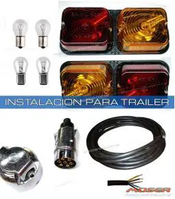 Kit de instalación para trailer - Jgo de faros con lamparas + 5m de Cable 5x1,5mm + Jgo Ficha 7 Vías Metal