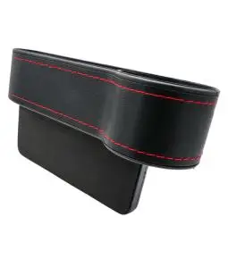 Organizador para Auto Entre Butaca y Consola con Posa Vaso, Revestimiento de Cuero y Costuras Rojas